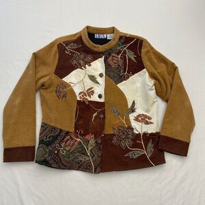 BFA Embroidered Patchwork Tapestry Jacket Womens 14 Brown Floral Grandma